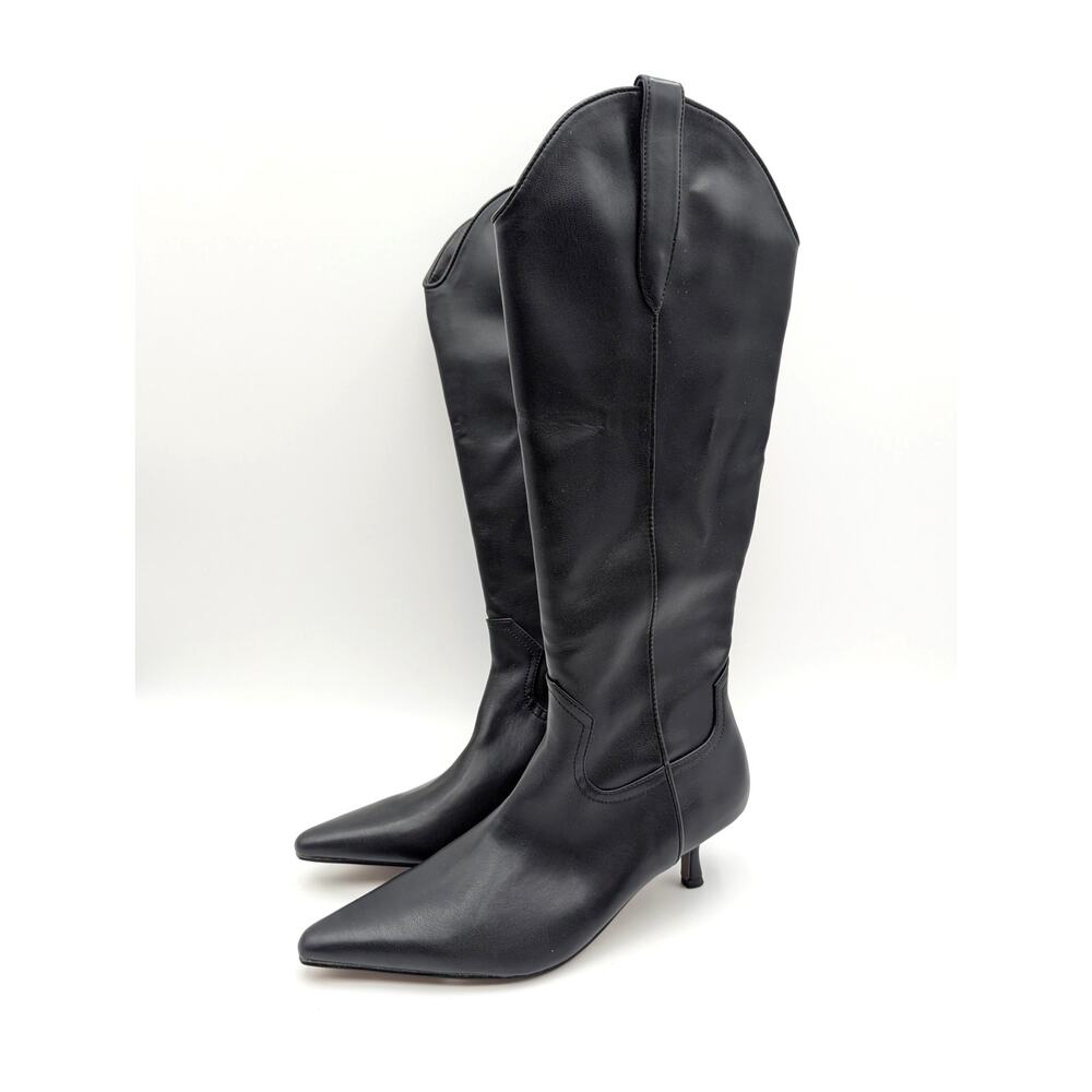 Steven New York Britt Knee High Western Boots Women's Black Size US6M EU36.5